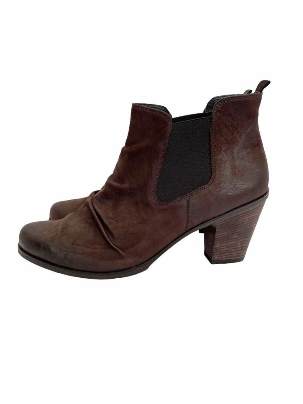 Paul Green Juno Brown Ruched Leather Ankle Boots UK 7.5 Women's 10 Block Heel